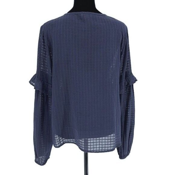 Splendid Womens Blouson Long Sleeve Ruffle Tassel Peasant Blouse Top Navy‎ Small - Picture 4 of 10